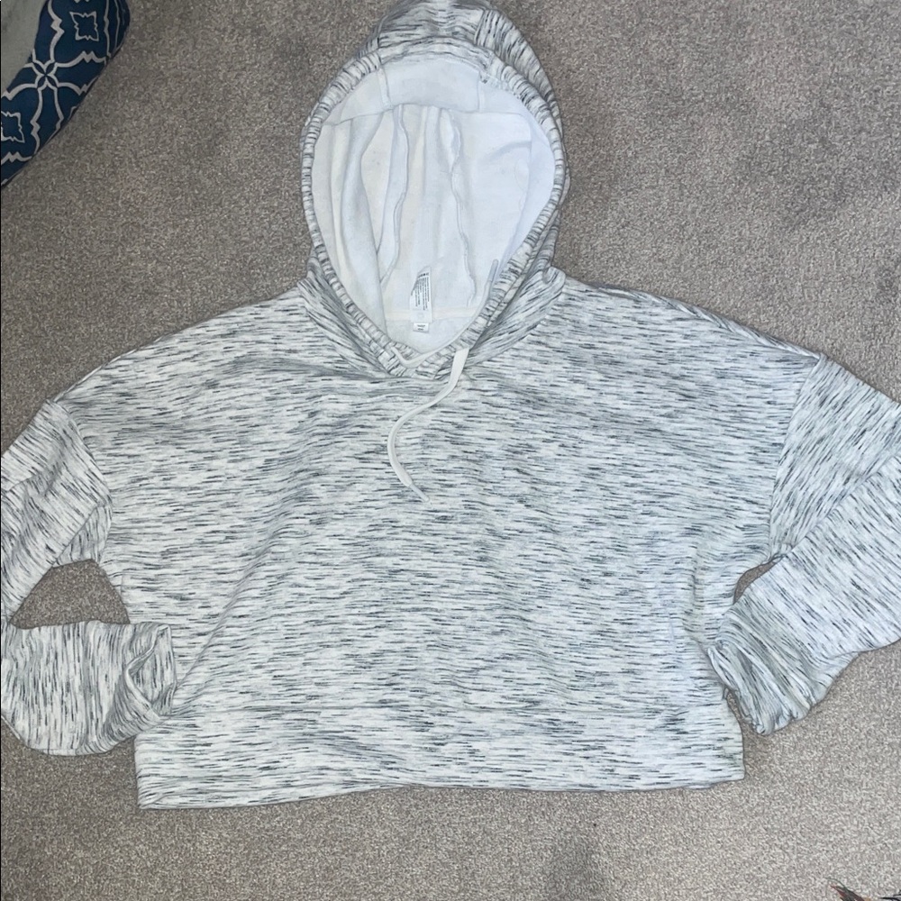 90 Degree By Reflex Heathered White and Gray Cropped Hoodie